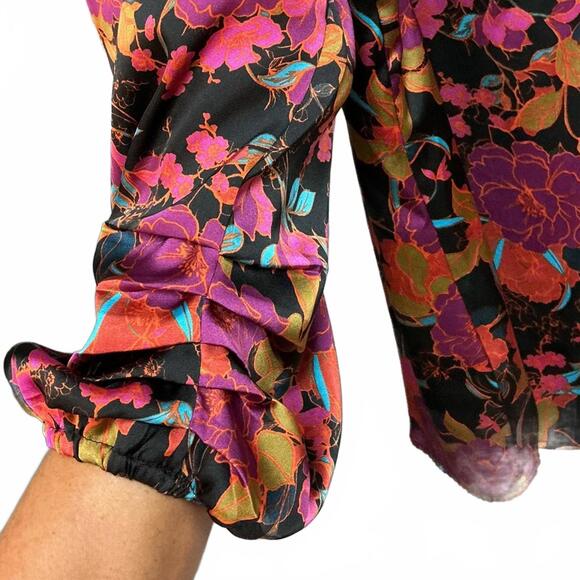 DR2 Floral Print Satin Women’s Blouse - Bold Fall Colors. Relaxed Fit XL - Picture 9 of 9